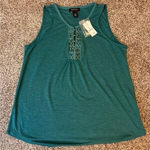 White House Black Market teal M Medium sleeveless tank NWT beading embroidered